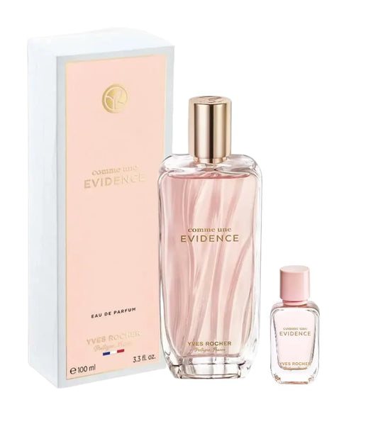 Yves Rocher Comme une Evidence Eau de Parfum 100 ml./3.3 fl.oz. and Comme une Evidence Travel Size 5 ml./0.16 fl. oz. Gift Set for Women