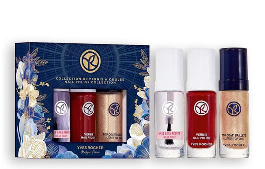 Yves Rocher Set of Nail Polishes Base Burgundy Color and Top Limited Collection Christmas Eddition
