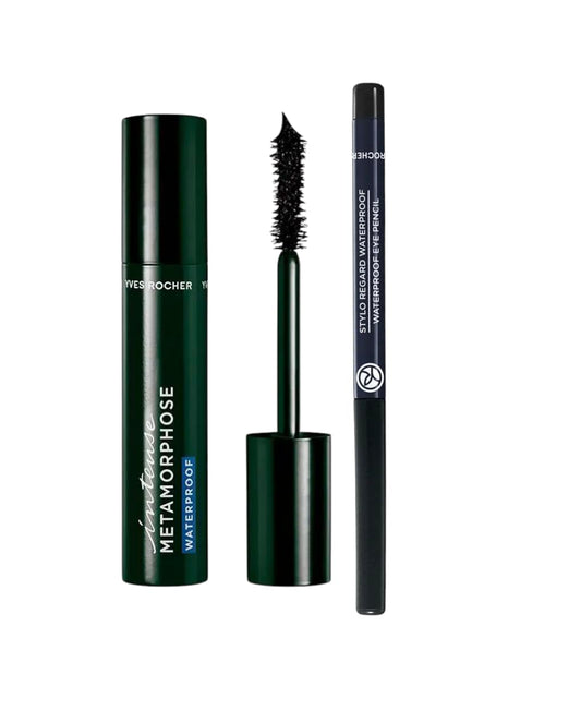 Yves Rocher Waterproof Mascara Metamorphose Intense Black and Eye Pencil Black Shade 1 24H Long-Lasting Volumizing Lash Set of 2 Best Gift Kit – 7.8ml / 0.26flOz and 0.3 g