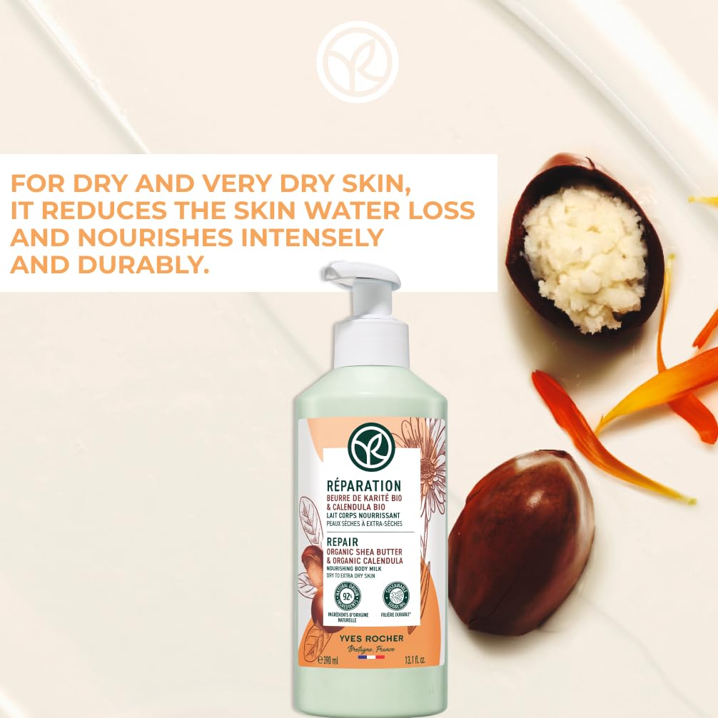 Yves Rocher Repair Lotion for Extra Dry Skin, Hand and Body Lotion to Repair & Nourish, 13 FL OZ