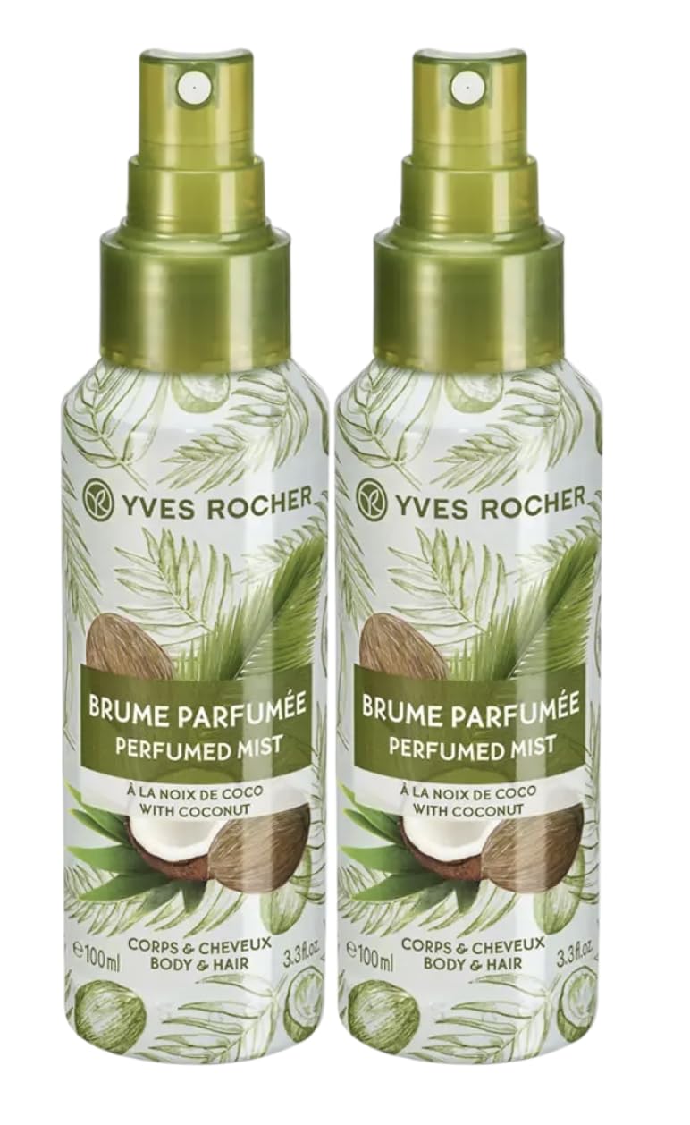 Yves Rocher Sweet Coconut Hair and Body Spray Long Lasting Mist Women 100 ml./3.3 fl.oz. Set of 2 Best Gift Kit
