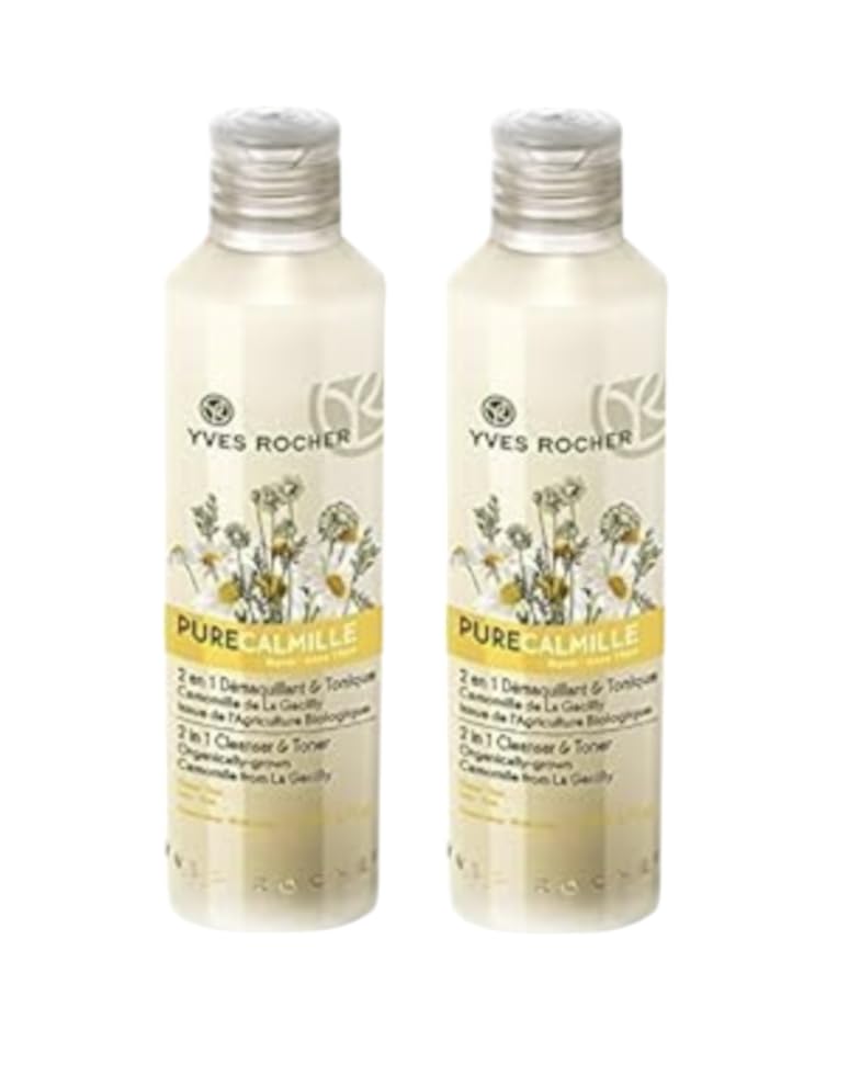 Yves Rocher Pure Calmille 2-in-1 Cleanser & Toner Makeup Remover All Skin Types Milk Day Care 200 ml./6.7 fl.oz. Set of 2 Best Gift Kit