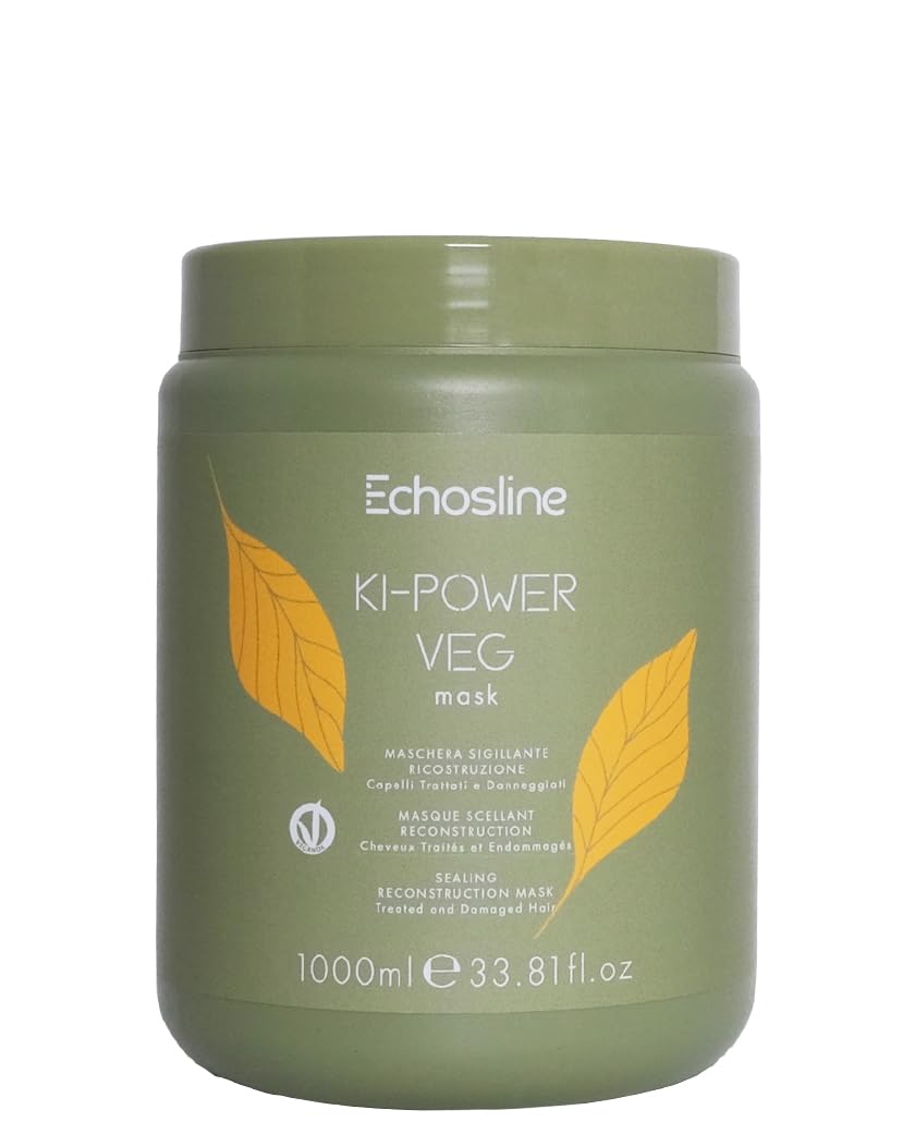 Echosline KIPower VEG Reconstruction Mask for Damaged Hair - 1000 ml. / 33.8 fl.oz.& - 300 ml. / 10.1 fl.oz. (Mask for Damaged Hair 11.83 fl.oz.)