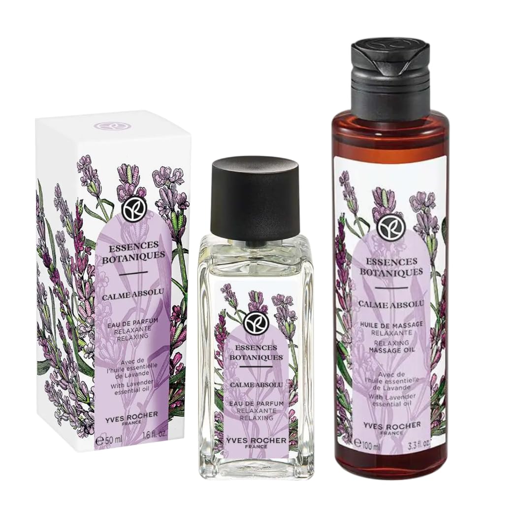 Yves Rocher Essences Botanicques Calme Absolue Oil Perfume Travel Size Women Long Lasting Fragrance and Massage Body Oil Set of 2-50 ml./1.7 fl.oz. 100 ml./3.3 fl.oz.