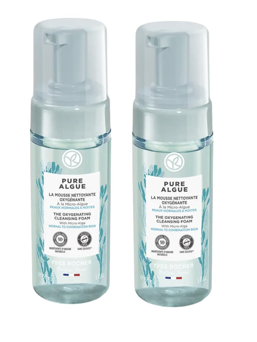 Yves Rocher Pure Algue Oxygenating Cleansing Foam for Normal to Combination Skin Set of 2 Best Gift Kit 150 ml./5 fl.oz.
