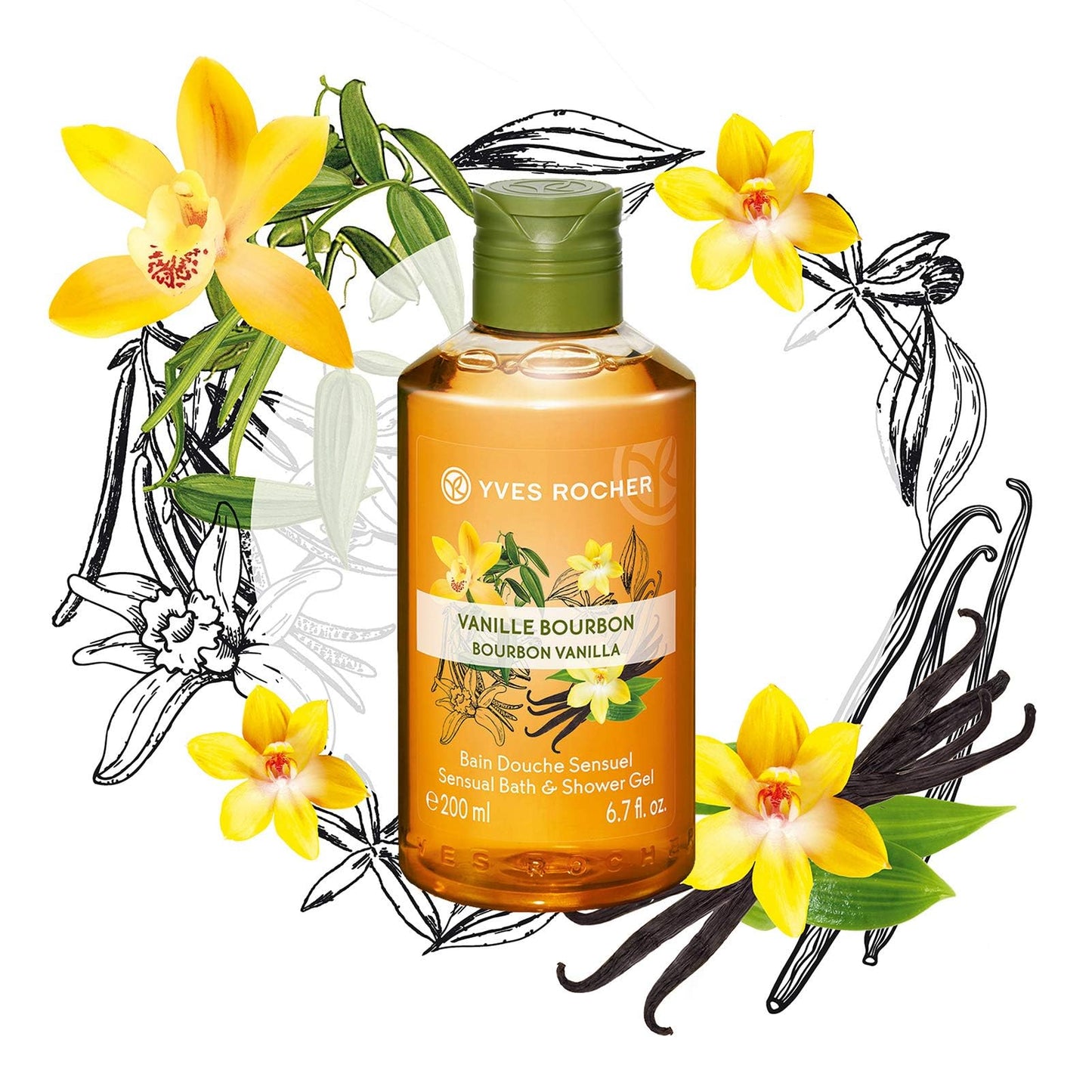 Yves Rocher Les Plaisirs Nature Sensual Bath & Shower Gel Bourbon Vanilla - 200 ml./6.7 fl.oz.