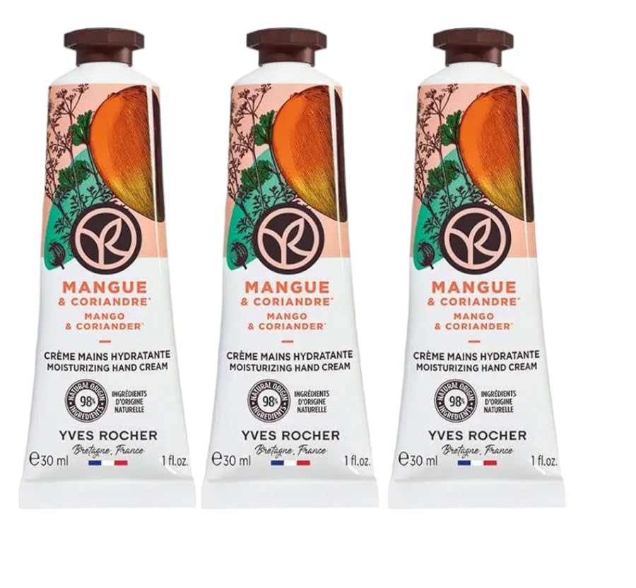 Yves Rocher Moisturizing Mango and Coriander Hand Cream Set of 3 Tubes - 30 ml. / 1 fl.oz.