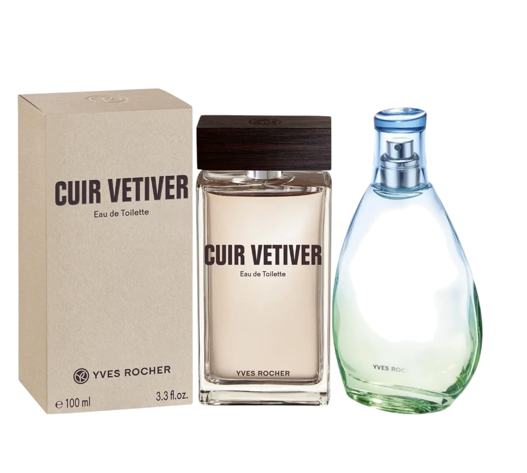 Yves Rocher Eau de Toilette Naturelle and Cuir Vetiver Set of 2 Women Men Gift Kit Long Lasting Fragrance - 50 ml./1.7 fl.oz. and 75 ml./2,5 fl.oz.