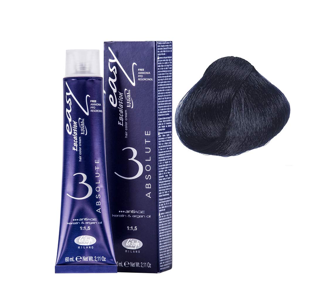 Lisap Easy Absolute 3 Hair Color Cream, 60 ml./2 fl.oz. (1/01 - Intense Blue Black)