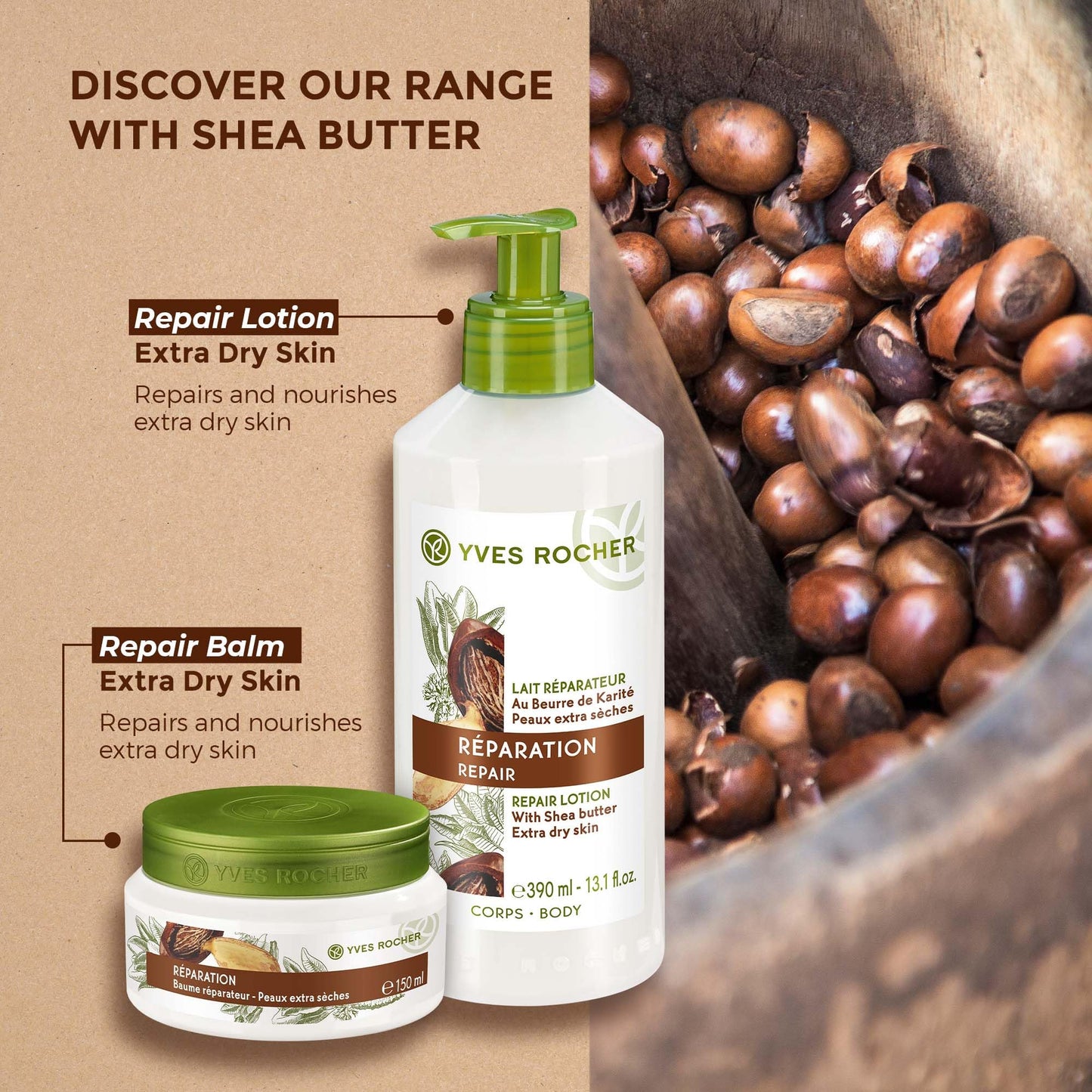 Yves Rocher Repair Lotion for Extra Dry Skin | Hand and Body Lotion to Repair & Nourish |13.1 fl oz