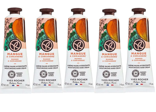Yves Rocher Moisturizing Mango and Coriander Hand Cream Set of 5 Tubes - 30 ml. / 1 fl.oz.
