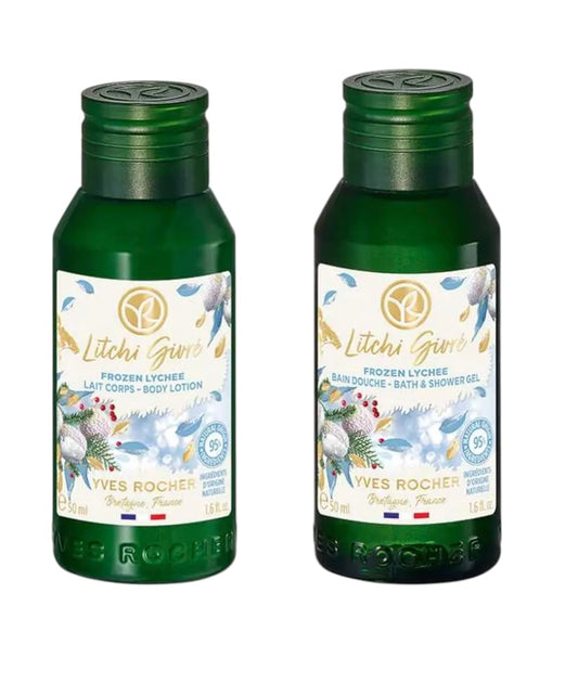 Yves Rocher Concentrated Moisturizing Sensual Cocktail of Frozen Lychee Liquid Body Gel and Lotion Set of 2 Limited Eddition - 50 ml. / 1.7 fl.oz.