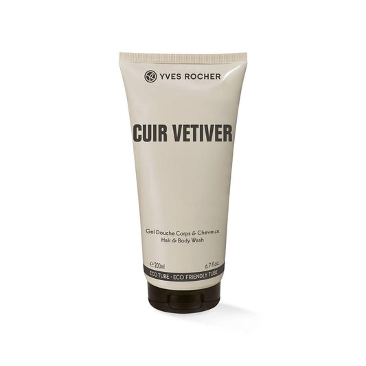 Yves Rocher Cuir Vetiver, Shampoo and Shower Gel, Men's Shower Gel, 200ml, 6.7flOz - All-in-One Cleansing, Refreshing Scent, Woody Fragrance, Gentle on Skin, Daily Use, Long-Lasting Fragrance
