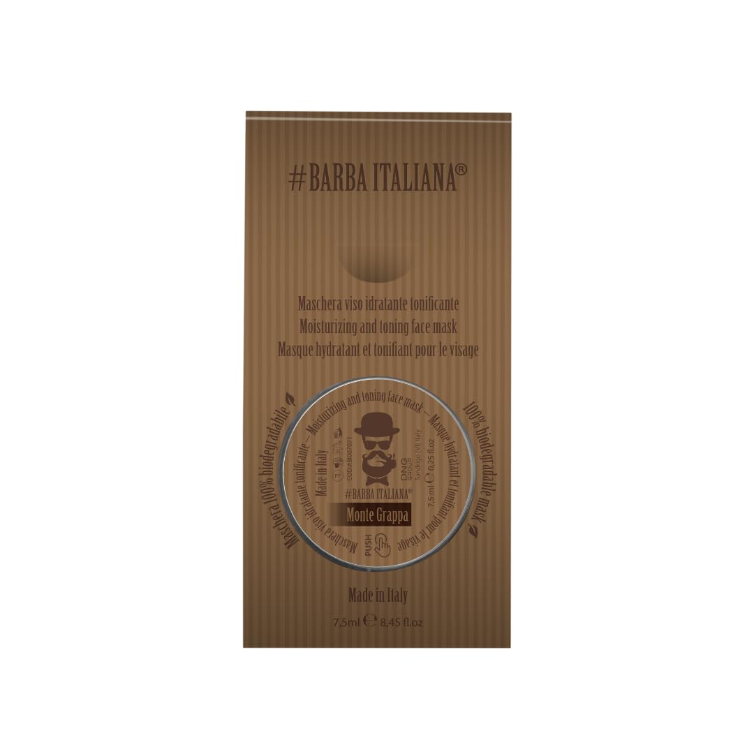 Barba Italiana Monte Grappa Facial Toning Moisturizing Mask for Men 75ml/2.53flOz - Disposable and Refreshing