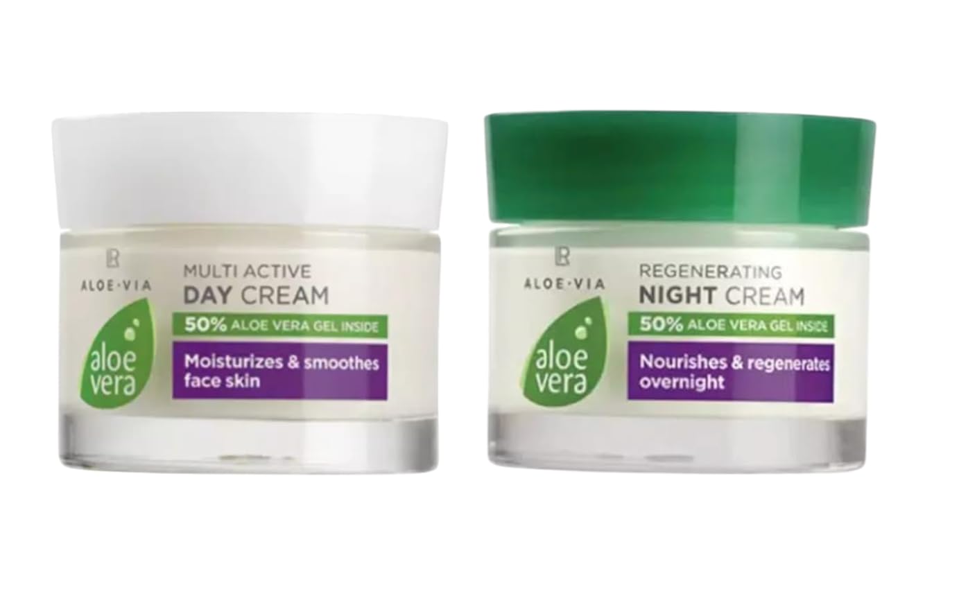 LR Health&Beauty Aloe-Via Aloe Vera Multi Active Day and Night Face Cream Set of 2 Smoothing Skin 50 ml./1.7 fl.oz. Best Gift Kit