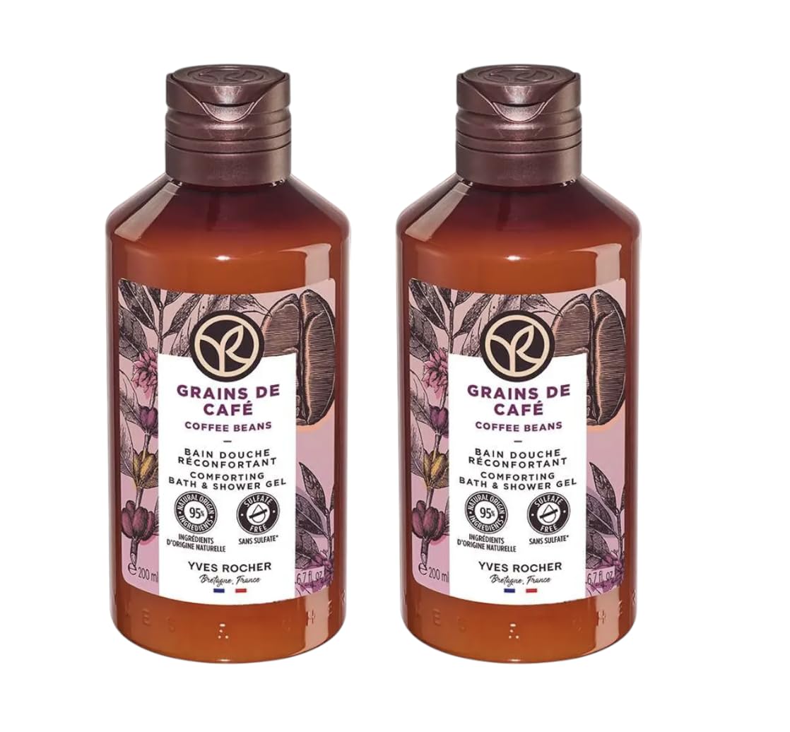 Yves Rocher Sensual Bath & Shower Gel Nourishing Moisturising - Coffee Beans 200 ml./6.7 fl. oz. Set of 2 Best Gift Kit