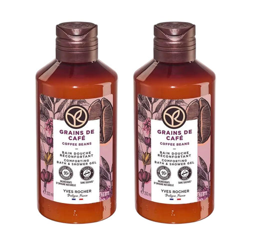 Yves Rocher Sensual Bath & Shower Gel Nourishing Moisturising - Coffee Beans 200 ml./6.7 fl. oz. Set of 2 Best Gift Kit