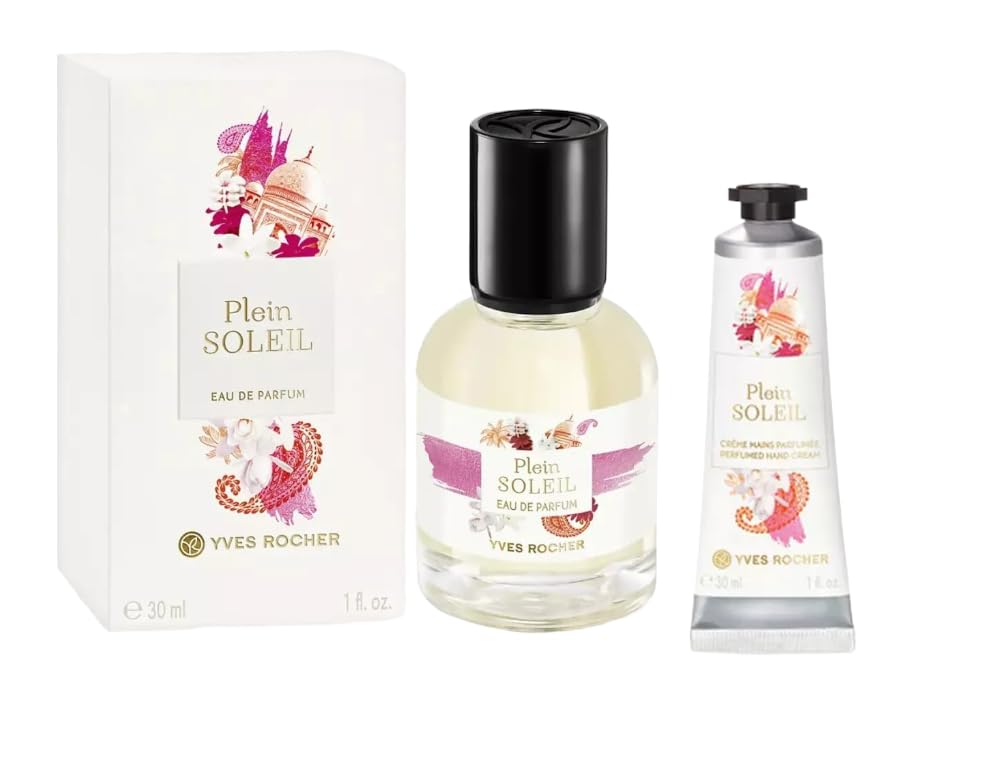 Yves Rocher Plein Soleil Parfumed Nourishing Hand Cream and Perfume Set of 2 for Women Long Lasting Fragrance 30 ml./ 1 fl.oz.
