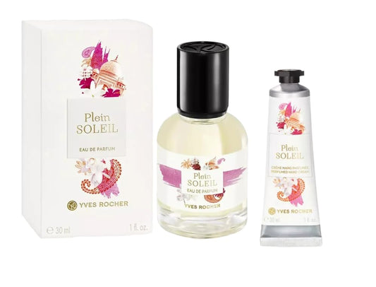 Yves Rocher Plein Soleil Parfumed Nourishing Hand Cream and Perfume Set of 2 for Women Long Lasting Fragrance 30 ml./ 1 fl.oz.
