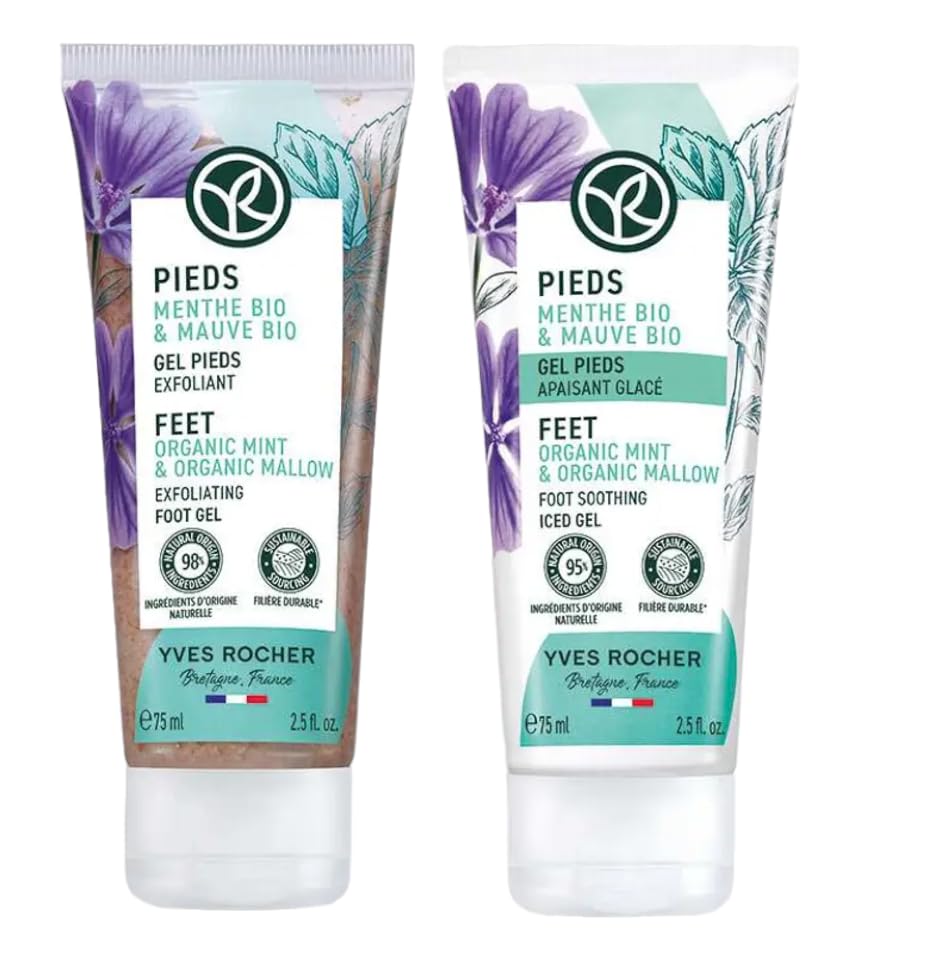 Yves Rocher Foot Exfoliating Scrub and Iced Gel Set Reduce Calluses and Smooth Dry Rough Skin 75 ml./ 2.5 fl.oz.