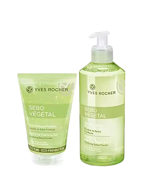 Yves Rocher Sebo Vegetal Purifying Micellar Water Cleansing Gel Set of 2-390 ml./13.1 fl oz and 125 ml./4.2 fl.oz.