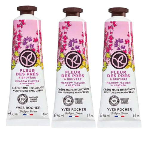 Yves Rocher Moisturizing Meaadow Flower and Heather Hand Cream Set of 3 Tubes - 30 ml. / 1 fl.oz.
