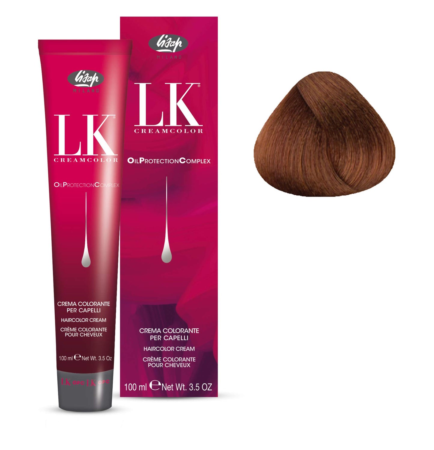 Lisap LK Oil Protection Complex Hair Color Cream, 100 ml./3.38 fl.oz. (7/66 - Medium Intense Copper Blonde)