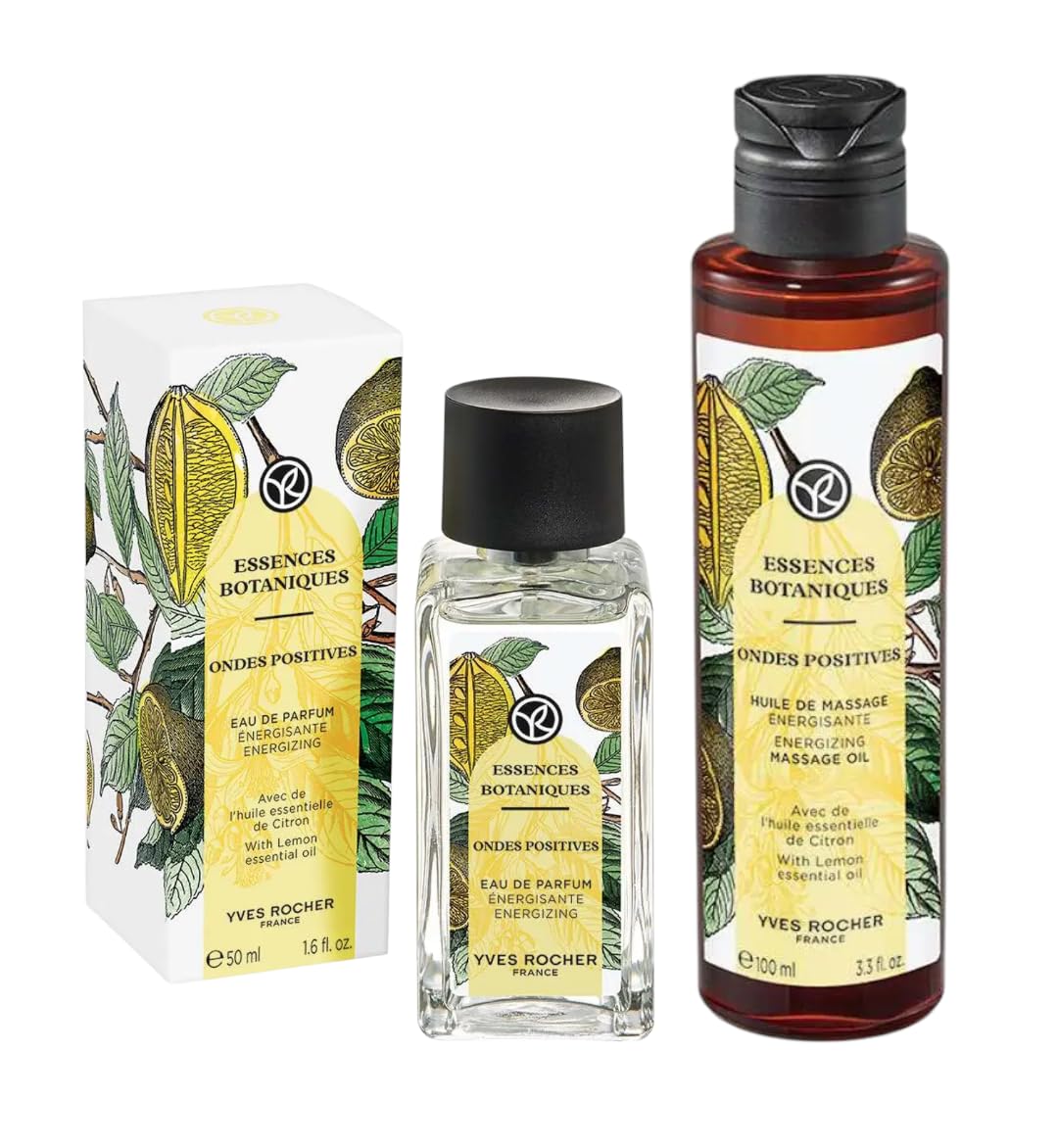 Yves Rocher Essences Botaniques Ondes Positives Oil Perfume Women Long Lasting Fragrance Massage Body Oil Set of 2-50 ml./1.7 fl.oz. and 100 ml./3.3 fl.oz.
