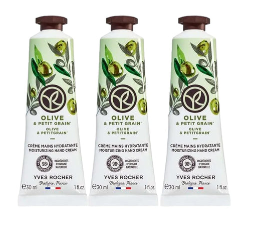 Yves Rocher Moisturizing Olive and Petitgrain Hand Cream Set of 3 Tubes - 30 ml. / 1 fl.oz.