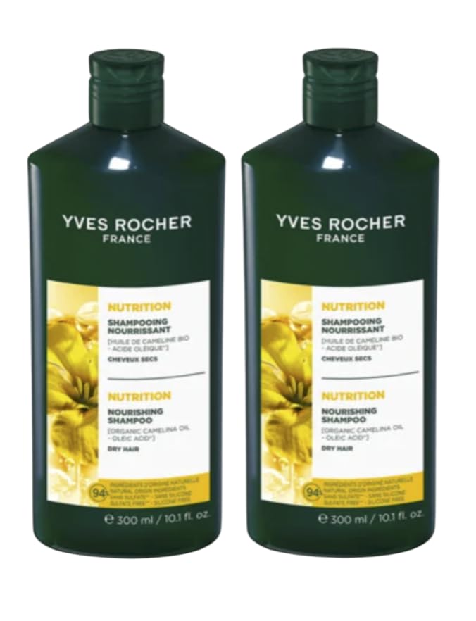 Yves Rocher Intensively Nourishing Hair Shampoo Camelina Oil All Hair Types 300 ml./ 10.1 fl.oz Set of 2 Best Gift Kit