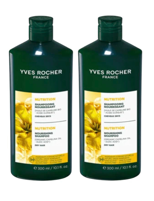 Yves Rocher Intensively Nourishing Hair Shampoo Camelina Oil All Hair Types 300 ml./ 10.1 fl.oz Set of 2 Best Gift Kit
