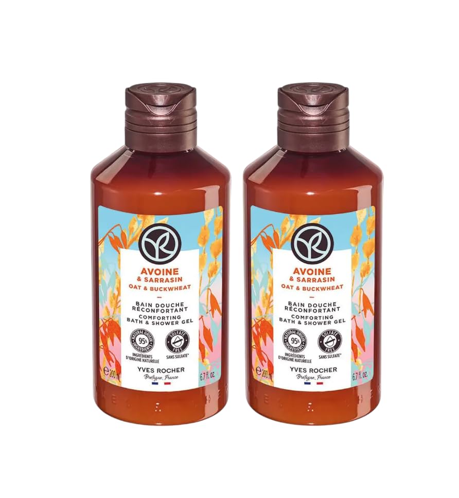 Yves Rocher Oats & Buckwheat Nourishing Shower Gel Bath & Body Routine Women Men Day Care 200 ml./6.7fl.oz. Set of 2 Best Gift Kit