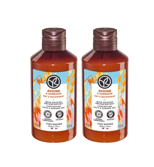Yves Rocher Oats & Buckwheat Nourishing Shower Gel Bath & Body Routine Women Men Day Care 200 ml./6.7fl.oz. Set of 2 Best Gift Kit