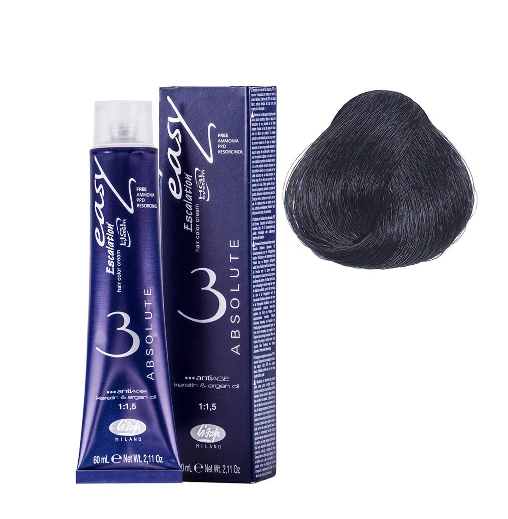 Lisap Easy Absolute 3 Hair Color Cream, 60 ml./2 fl.oz. (1/00 - Intense Black)