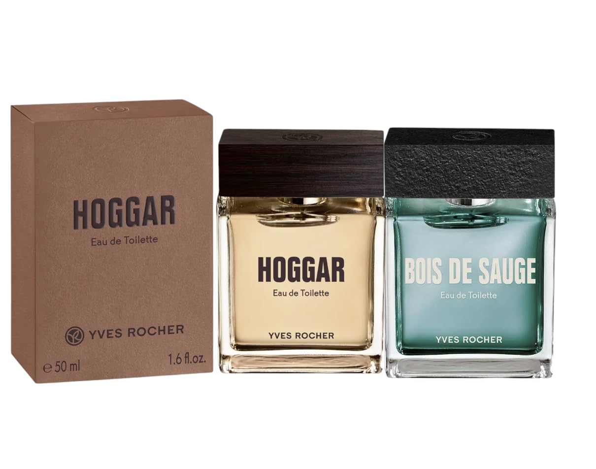 Yves Rocher Bois de Sauge and Hoggar Eau de Toilette for Men Long Lasting Fragrance Setof 2-50 ml./1.7 fl.oz. Best Gift Kit