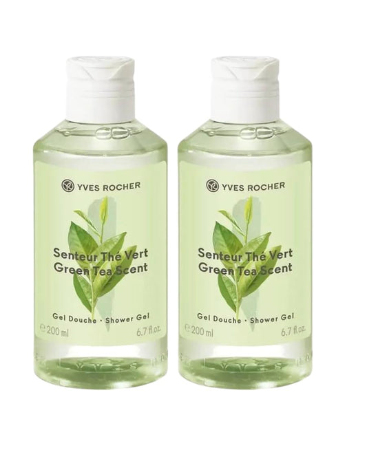 Yves Rocher Green Tea Scent Perfumed Shower Gel Nourishing Moisturizing Body - 200 ml./6.7 fl.oz. Set of 2 Best Gift Kit