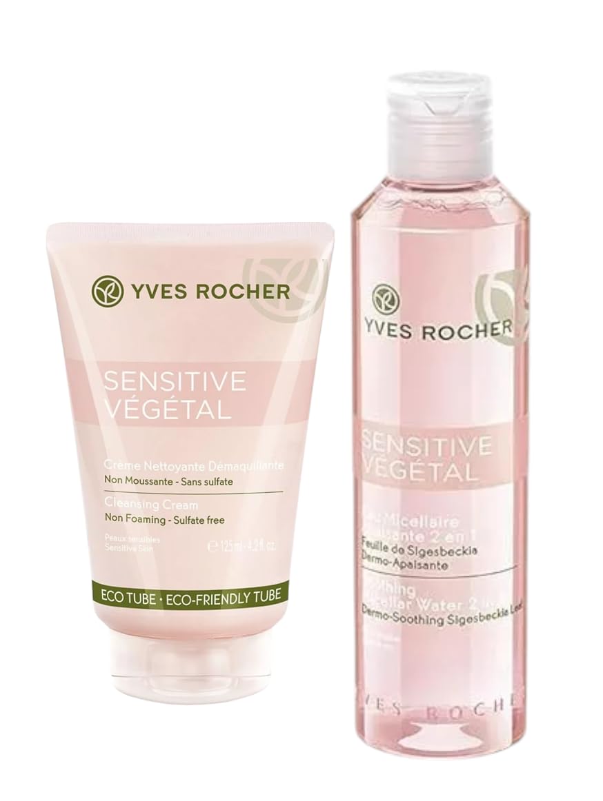 Yves Rocher Sensitive Vegetal Soothing Micellar Water Cleansing Cream Gel Set 200ml./6.7 fl.oz. and 125 ml./4.2 fl.oz