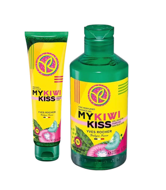 Yves Rocher My Kiwi Kiss Body Shower Gel Moisturising Scrub Set Gift 200 ml./6.7 fl oz and 150 ml./5 fl.oz.