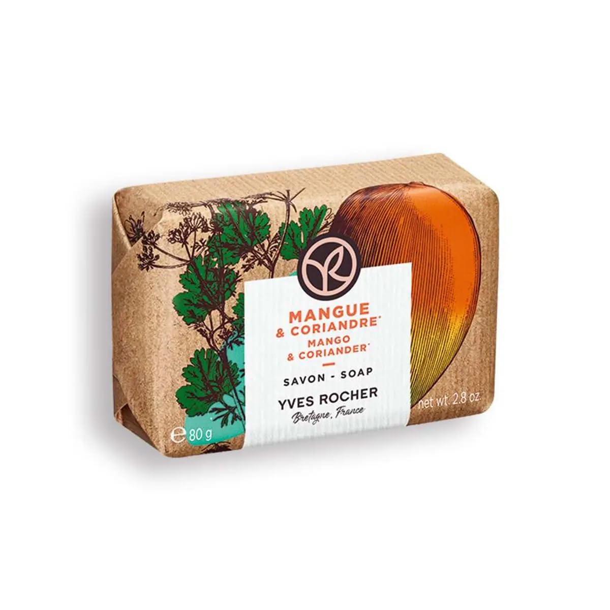 Yves Rocher Mango-Coriander Hand Soap Gentle Cleansing Solid Bar with Light Foam & Delicate Aroma – 80g / 2.8oz
