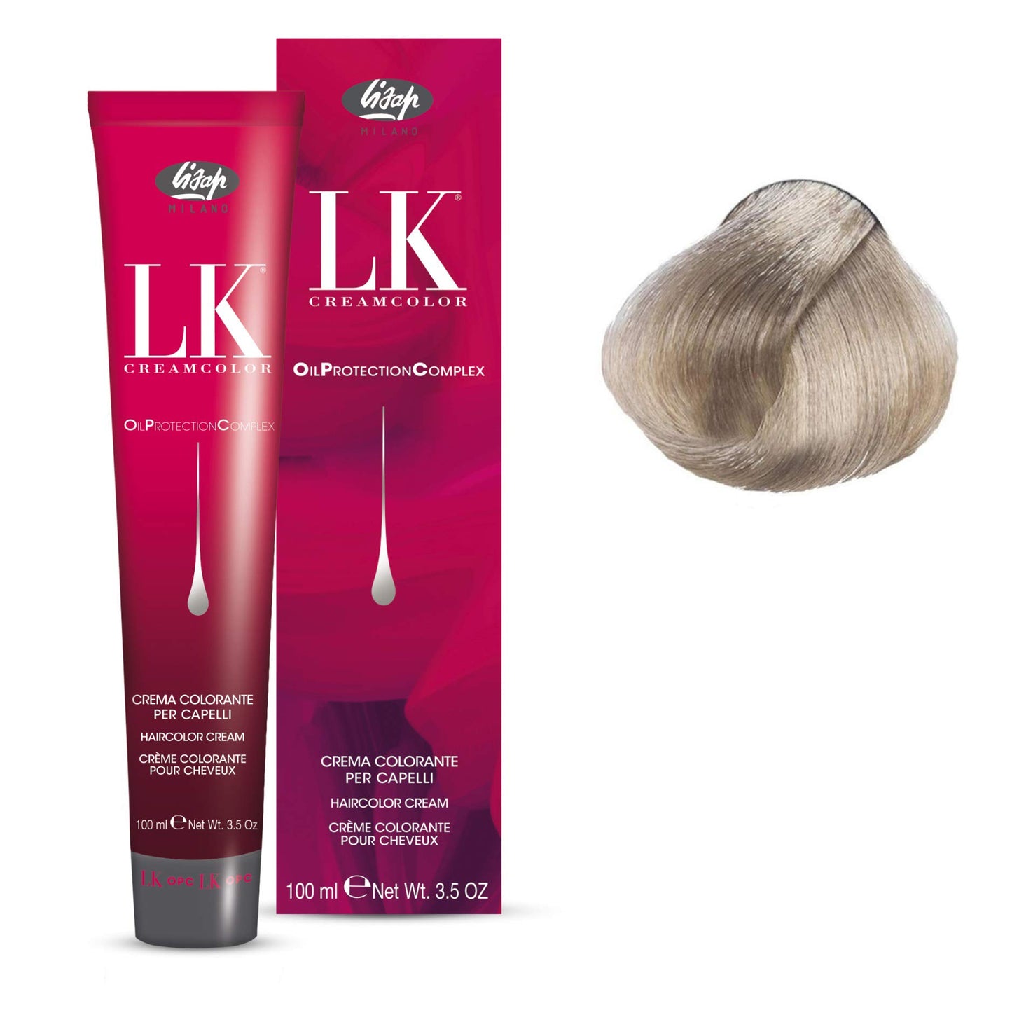Lisap LK Oil Protection Complex Hair Color Cream, 100 ml./3.38 fl.oz. (10/2 - Lightened Natural Ash Blonde)