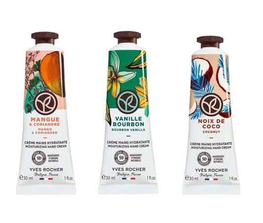 Yves Rocher Set of 3 Hand Nourishing Creams Coconut, Mango-Coriander and Bourbon Vanilla - 30 ml. / 1 fl.oz.