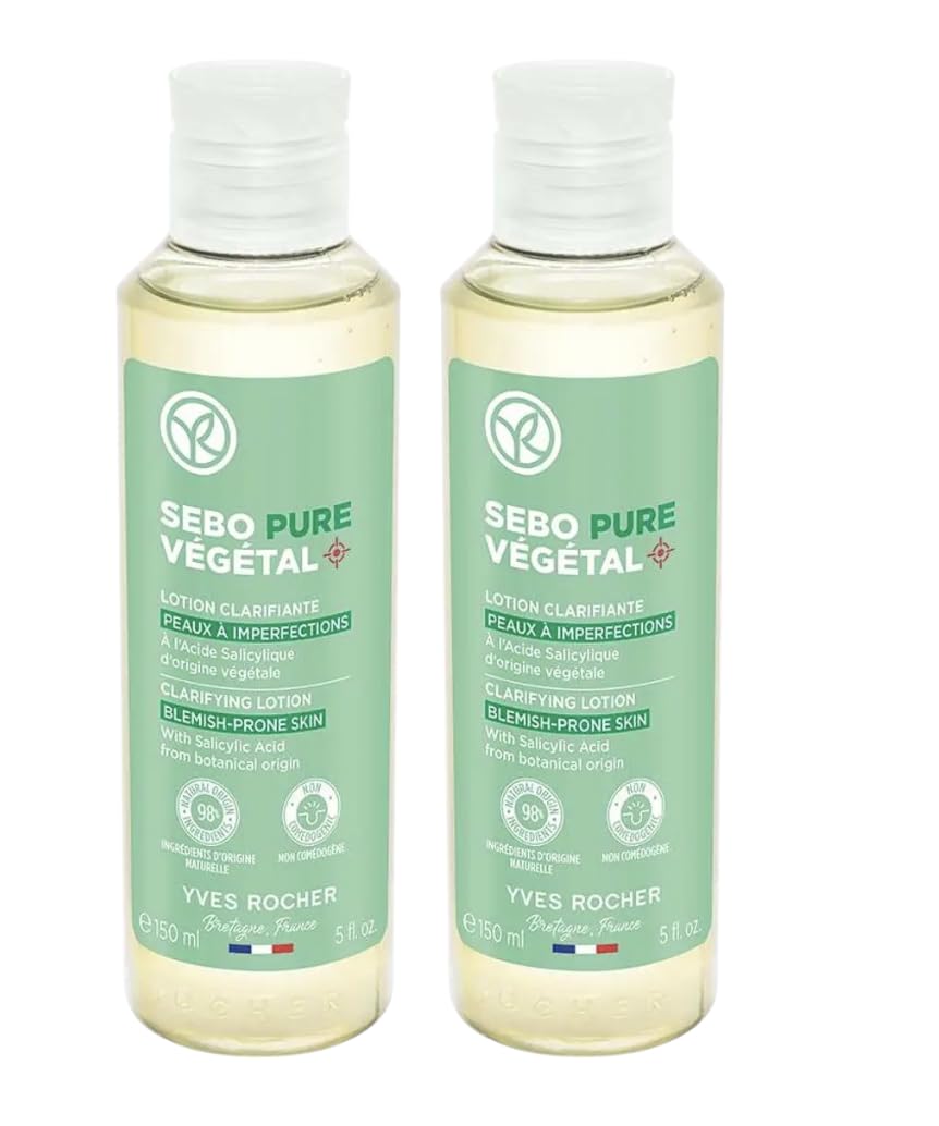 Yves Rocher Sebo Pure Vegetal Clarifying Lotion Purifying & Pore-Tightening Lotion – Problem Skin Solution Women Men Set of 2 Best Gift Set - 150 ml./5 fl.oz.