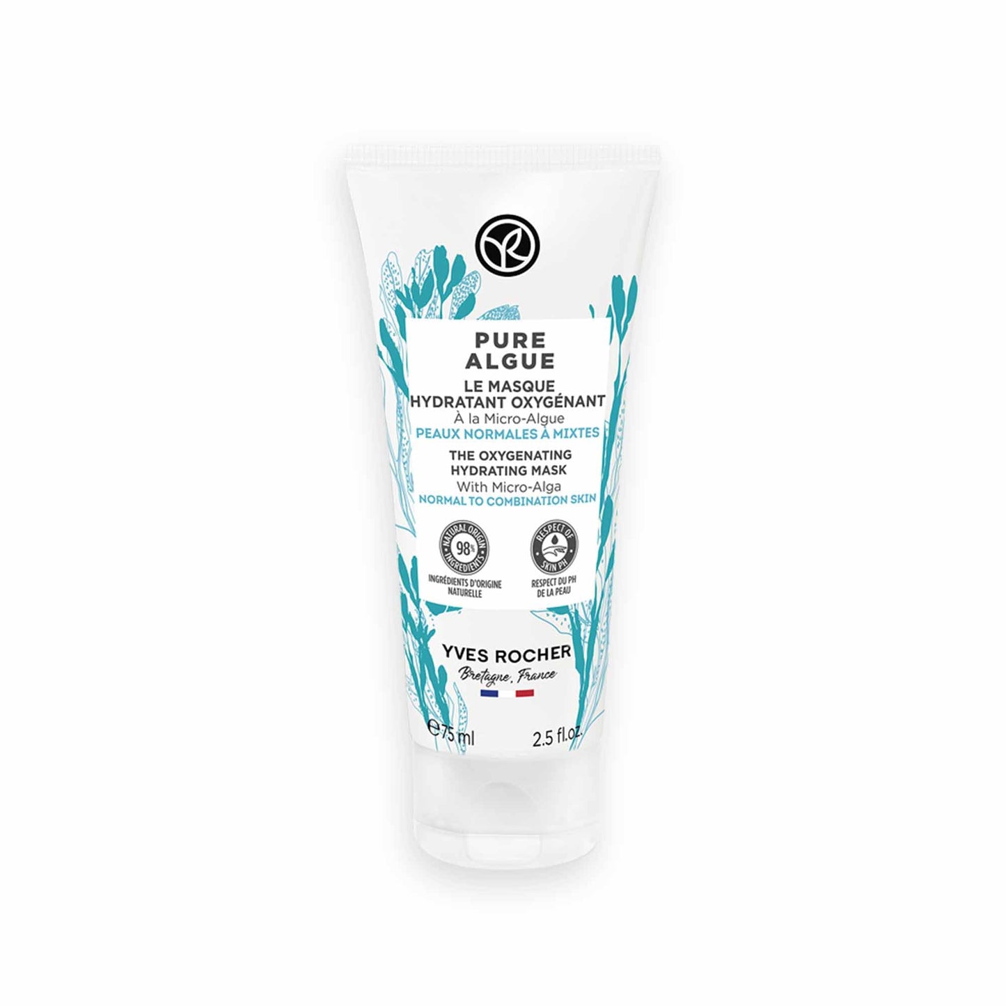 Yves Rocher The Oxygenating Hydrating Mask – Pure Algue | For Normal to Combination Skin | Moisturize & Revitalize | 2.5 fl oz