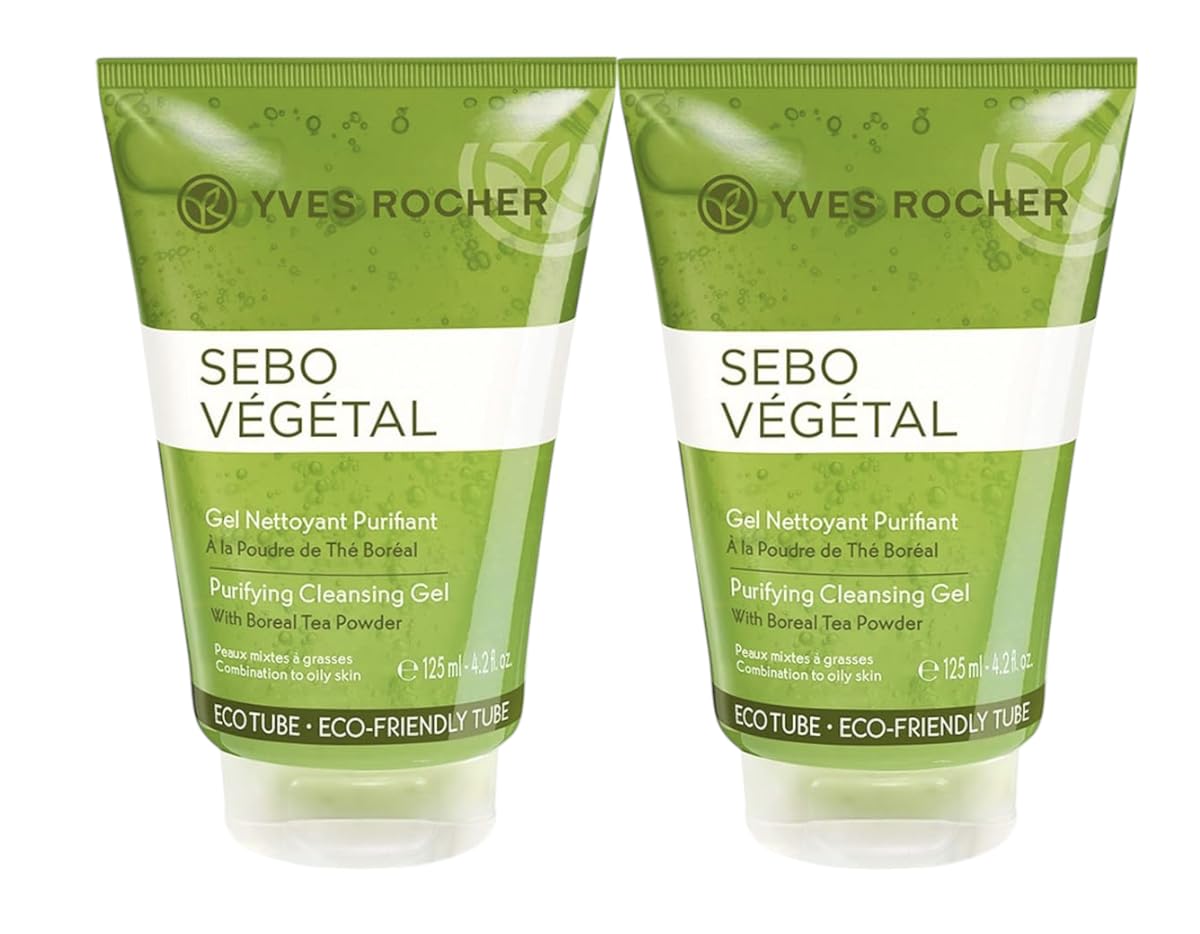 Yves Rocher Sebo Vegetal Purifying Boreal Tea Powder Cleansing Gel Set of 2 Best Gift Kit 125 ml./4.2 fl.oz.