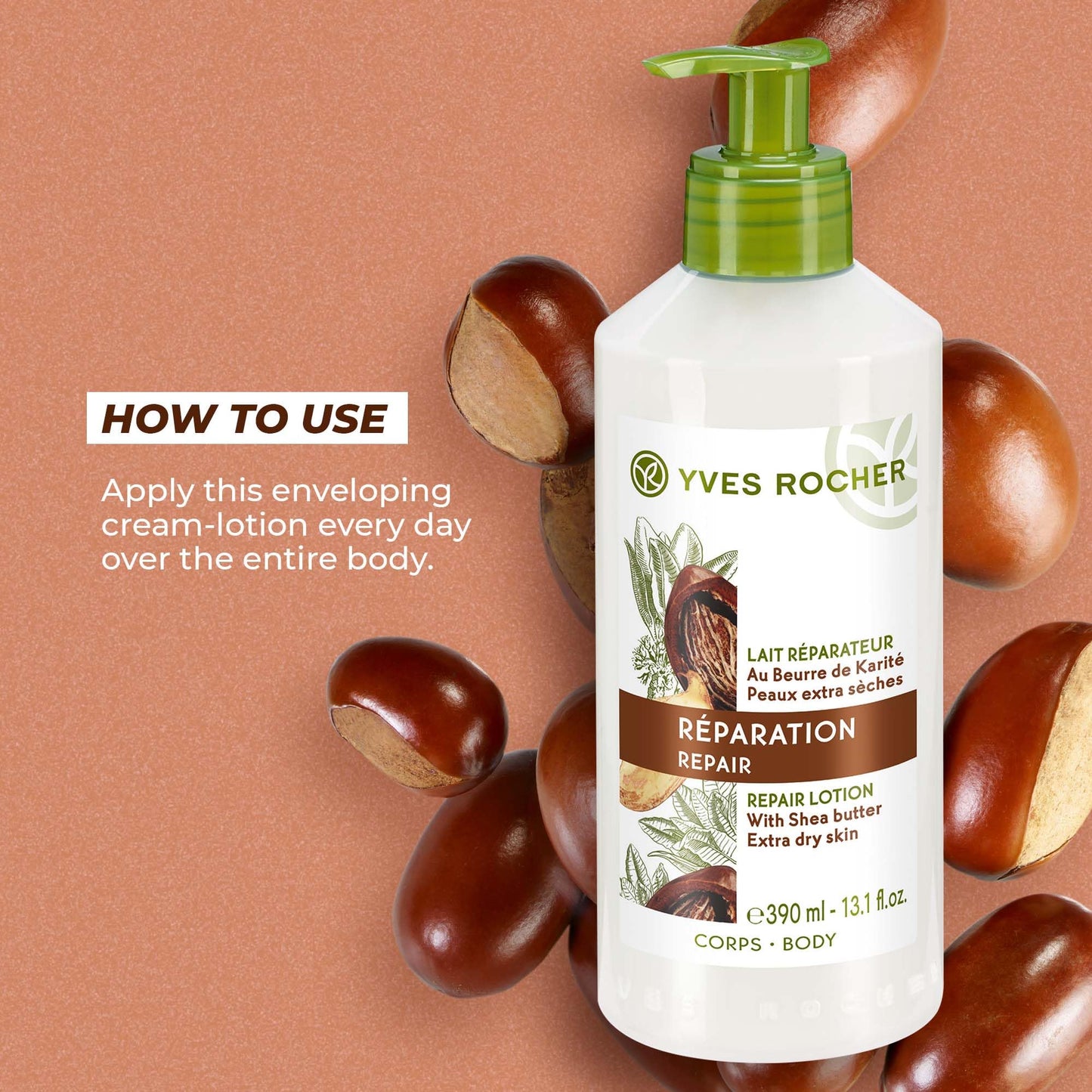 Yves Rocher Repair Lotion for Extra Dry Skin | Hand and Body Lotion to Repair & Nourish |13.1 fl oz