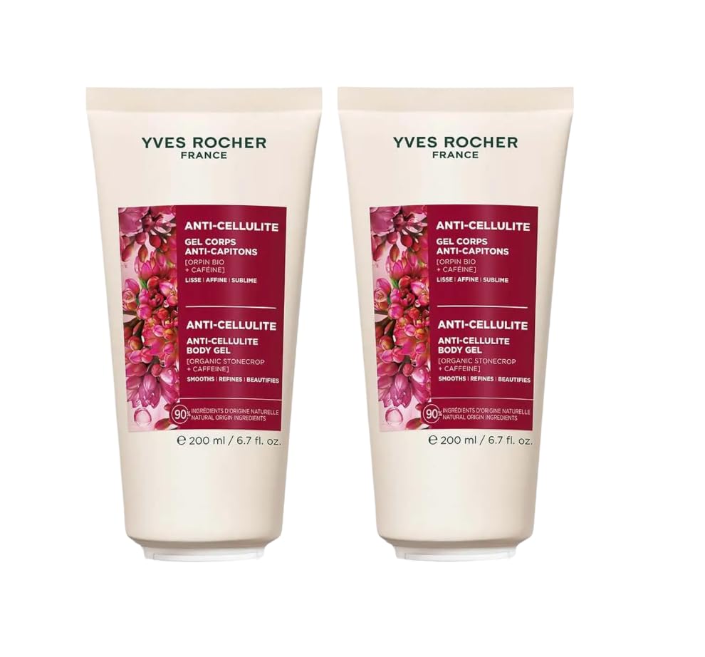 Yves Rocher Anti-Cellulite Moisturizing Gel Firmness Moisturizing Toning Skin Care Hydrating Body Moisturizer Set of 2 - 200ml / 6.7 fl oz Best Gift Kit