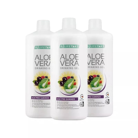 LR Lifetakt Aloe Vera Drinking Gel Acai Pro Summer Health Care Women Men Drink Every Day Natural Treatment Set of 3-1000 ml./33.3 fl.oz