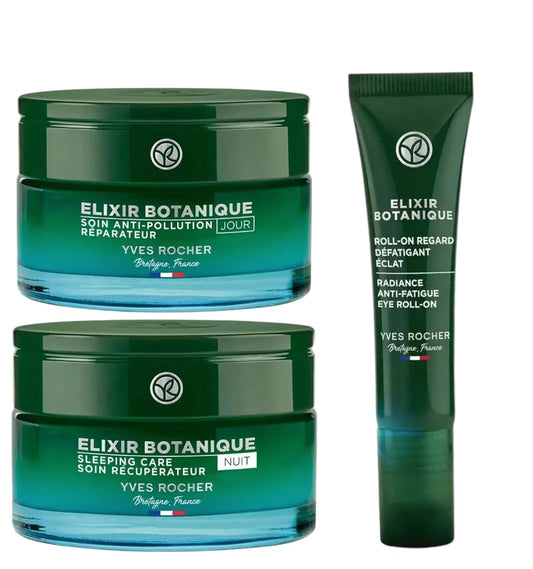Yves Rocher Elixir Botanique Daily Active Detox Face and Eye Care Cream Set of 3-50 m./1.7 fl.oz. and 15 ml./0.5 fl.oz.