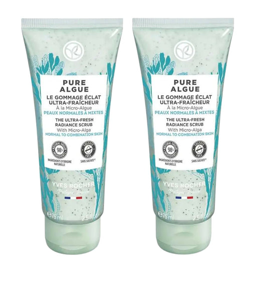 Yves Rocher Pure Algue Ultra-Fresh Facial Scrub Women Day Skin Face Care Set of 2 Best Gift Kit - 75 ml. / 2.5 fl.oz.