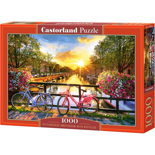 Europe Puzzle – 1000 Piece Jigsaw Puzzle – Picturesque Amsterdam with Bicycles